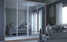 Шкафы-купе с серебряным стеклом в спальне